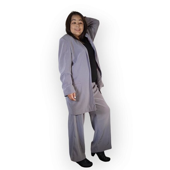 LOUBEN WOMENS 2 PIECE OUTFIT SIZE 14  GREY TOP WITH HIGH RISE PANTS - Picture 5 of 14